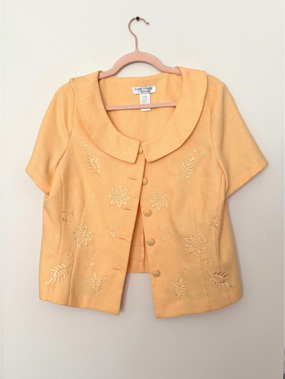Vintage Yellow Floral Stichted Miss Dorby Petite Blouse & Skirt